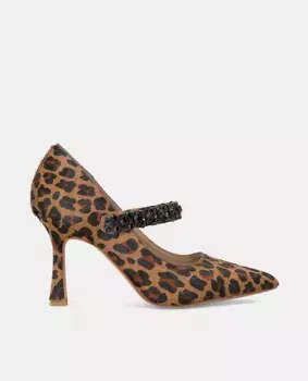 Женские кожаные туфли с ремешком из стразов Alma en Pena, коричневый