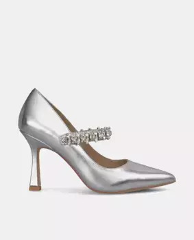 Женские кожаные туфли с ремешком из стразов Alma en Pena, серебряный