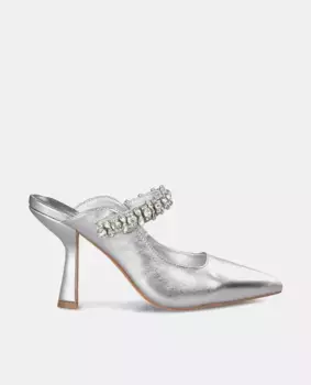 Женские кожаные туфли с ремешком из стразов Alma en Pena, серебряный