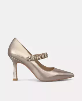 Женские кожаные туфли с ремешком из стразов Alma en Pena, золотой