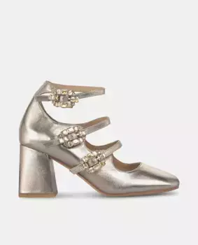 Женские кожаные туфли с тремя пряжками Alma en Pena, коричневый