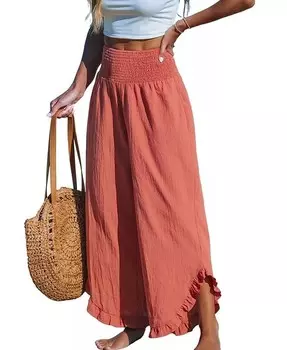 Женские красные прямые брюки с присборенной талией CUPSHE, красный