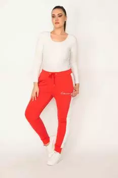 Женские красные спортивные брюки в рубчик с эластичной резинкой на талии и шнуровкой по бокам, 65N31396 ans, оранжевый