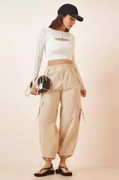 Женские кремовые брюки-карго Parachute Happiness stanbul, бежевый