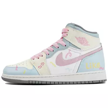 Кроссовки Air JORDAN 1 Skateboard Women's High-Top, розовый/голубой/белый