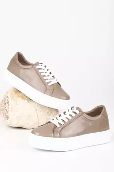 Женские кроссовки из натуральной кожи норки с круглым носком и мягкой подошвой на шнуровке GNDER(R), коричневый