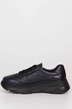 Женские кроссовки из натуральной кожи с круглым носком и мягкой подошвой на шнуровке 24186 GNDER(R), темно-синий