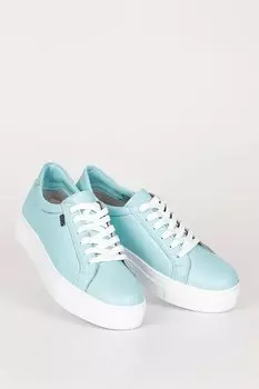 Женские кроссовки из натуральной кожи с круглым носком и мягкой подошвой на шнуровке 24240 GNDER(R), вода зеленая