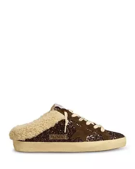 Женские кроссовки-мюли из блестящей овчины Super-Star Golden Goose, цвет Brown