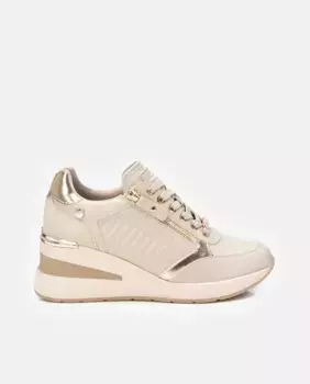 Женские кроссовки на танкетке, молнии и шнурках Xti, бежевый