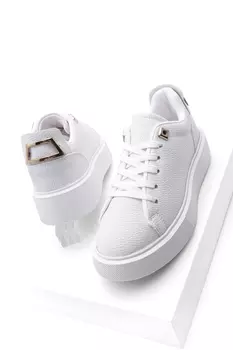 Женские кроссовки на толстой подошве с золотой пряжкой и подробной шнуровкой, спортивная обувь Rofke White Marjin, белый