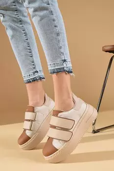 Женские кроссовки на высокой подошве с липучкой 001-8181-23 Pembe Potin, коричневый