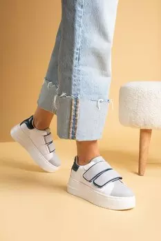 Женские кроссовки на высокой подошве с липучкой 001-8181-23 Pembe Potin, серый