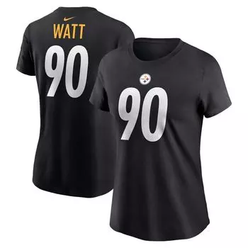 Женские кроссовки Nike T.J. Черная футболка Watt Pittsburgh Steelers с именем и номером игрока Nike