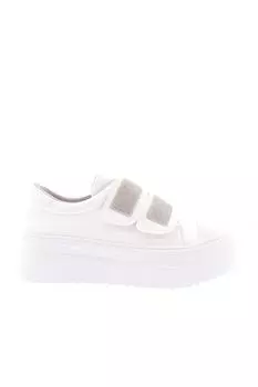 Женские кроссовки с 2 ремешками на липучке серебристого цвета на толстой подошве с камнями DGN, белый