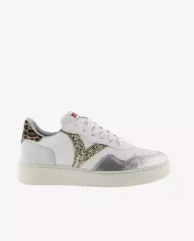 Женские кроссовки с металлическими деталями и анималистичным принтом сзади Victoria, серебряный