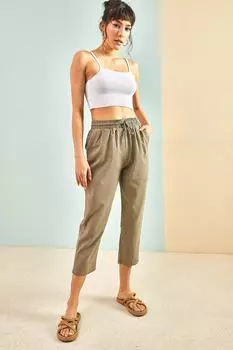 Женские круглые брюки из кружевного габардина Bianco Lucci, хаки