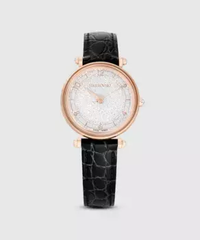 Женские круглые часы Crystalline Wonder с черной кожаной сеткой Swarovski