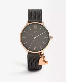 Женские круглые часы Parfois из нержавеющей стали с подвеской в виде сердца, черный