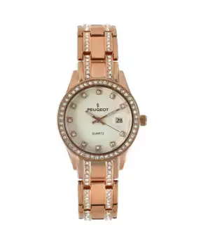 Женские круглые наручные часы с кристаллами Swarovski в розовом золоте, статусные и роскошные Peugeot