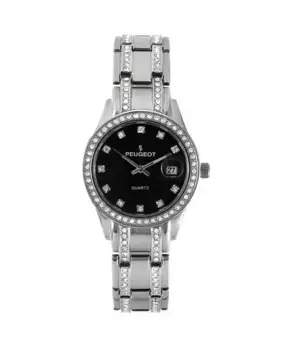 Женские круглые серебряные часы-браслет с кристаллами Swarovski, статусные, роскошные Peugeot
