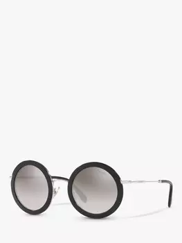 Женские круглые солнцезащитные очки Miu Miu MU 59US, черные/зеркально-серые