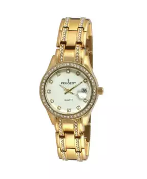 Женские круглые золотые часы-браслет с кристаллами Swarovski, подчеркивающие статус Peugeot