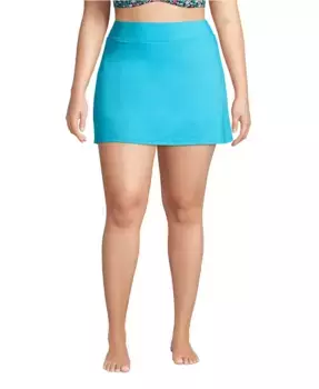 Женские купальные шорты-юбка с контролем живота Plus Size Lands' End, синий