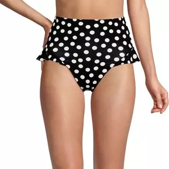Женские купальные трусы с рюшами и высокой посадкой Lands' End, цвет black white dots