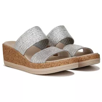 Женские курортные сандалии на средней/широкой танкетке Bzees, серебряный