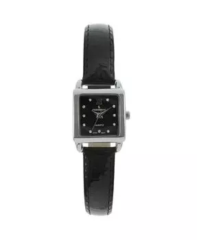 Женские квадратные часы диаметром 20 мм с глянцевым черным кожаным ремешком Peugeot, черный