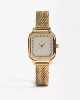 Женские квадратные часы Parfois из нержавеющей стали с золотыми бриллиантами, золотой