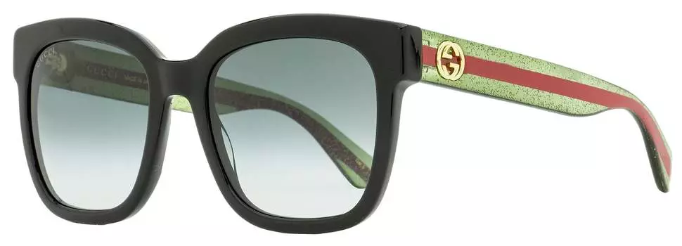 Женские квадратные солнцезащитные очки Gucci GG0034SN цвет 002 Черные/Зеленые/Красные 54 мм