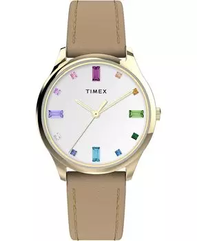 Женские кварцевые аналоговые кожаные часы Easy Reader коричневого цвета, 32 мм Timex