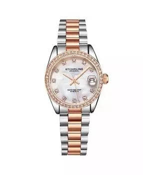 Женские кварцевые, безель с кристаллами, циферблат из швабры, часы-браслет из нержавеющей стали Stuhrling, розовый