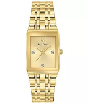 Женские кварцевые часы Bulova Quadra с аналоговым золотистым браслетом из нержавеющей стали, золотой