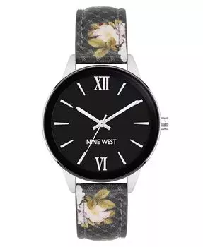 Женские кварцевые часы из искусственной кожи черного цвета с цветочным узором, 36 мм Nine West, мультиколор