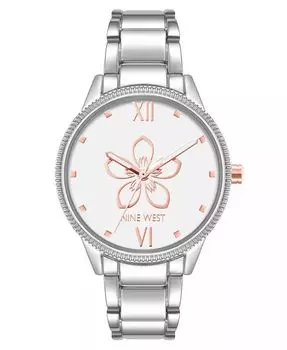 Женские кварцевые часы из серебристого сплава с цветком, 34 мм Nine West, мультиколор