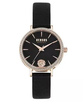 Женские кварцевые часы Mar Vista с тремя стрелками, черный кожаный ремешок, 34 мм Versus Versace, золотой