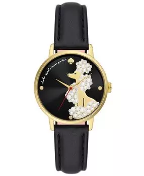 Женские кварцевые часы Metro с тремя стрелками, черные кожаные, 34 мм kate spade new york, черный