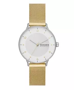Женские кварцевые часы Riis с золотистой сеткой из нержавеющей стали с тремя стрелками, 36 мм Skagen, золотой