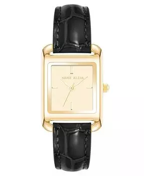 Женские кварцевые часы с черным кожаным ремешком под крокодила, 23 мм Anne Klein, черный