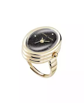 Женские кварцевые часы с черным песчаником, драгоценными камнями и металлическим кольцом из золотистого сплава, 17 мм Anne Klein, мультиколор