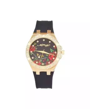 Женские кварцевые часы с черным силиконовым ремешком 38 мм Ed Hardy, черный