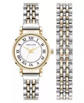 Женские кварцевые часы с двухцветным металлическим браслетом из сплава и римскими цифрами, 24 мм Anne Klein, мультиколор