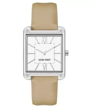 Женские кварцевые часы с квадратным коричневым ремешком из искусственной кожи, 29 мм Nine West, бежевый