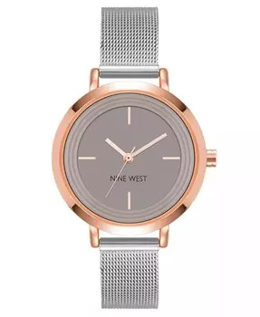 Женские кварцевые часы с сетчатым ремешком из нержавеющей стали серебристого цвета, 34 мм Nine West, мультиколор