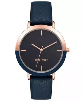 Женские кварцевые часы с темно-синим ремешком из искусственной кожи, 36 мм Nine West, мультиколор