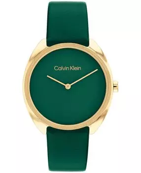 Женские кварцевые часы с зеленым кожаным ремешком, 34 мм Calvin Klein, зеленый