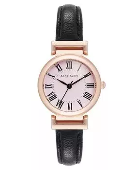 Женские кварцевые классические часы из черной кожи и металлического ремешка из сплава розового золота, 28 мм Anne Klein, мультиколор